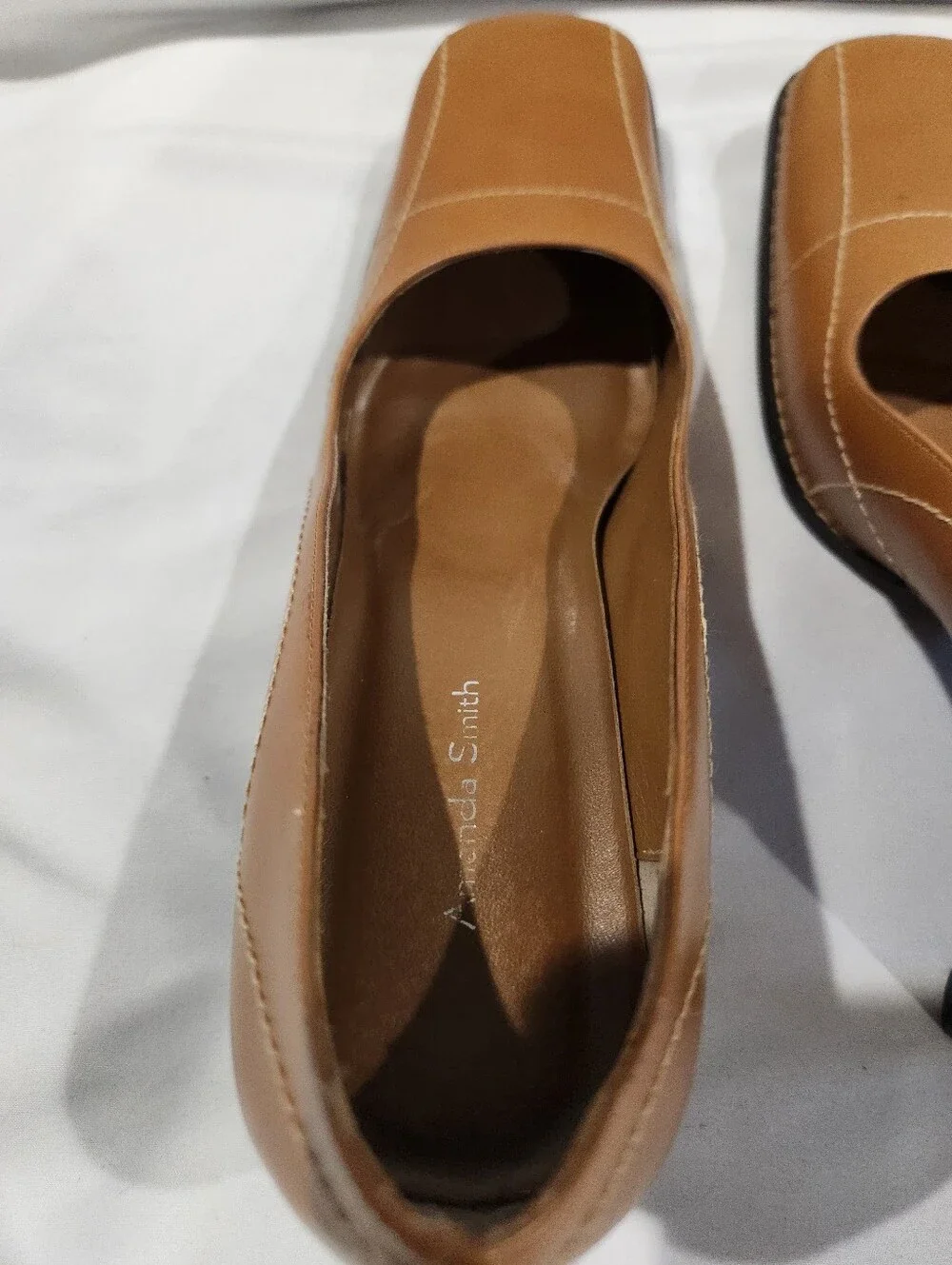 Amanda Smith Tuscany Vintage Y2K Cognac Block Heel Square Tie Pumps Size 8